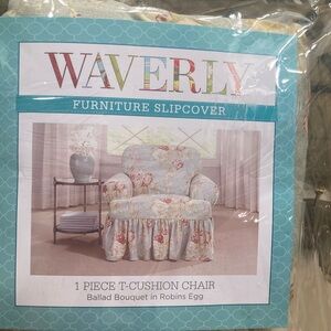 Waverly Robins Egg Floral T-Cushion Slipcover